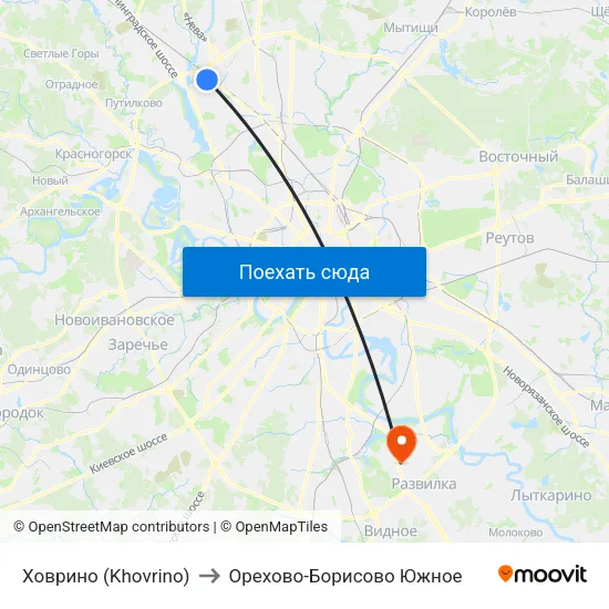 Ховрино (Khovrino) to Орехово-Борисово Южное map