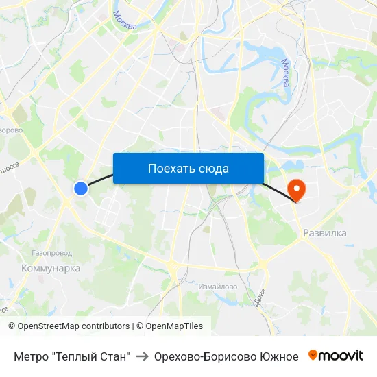 Метро "Теплый Стан" to Орехово-Борисово Южное map