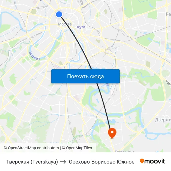 Тверская (Tverskaya) to Орехово-Борисово Южное map