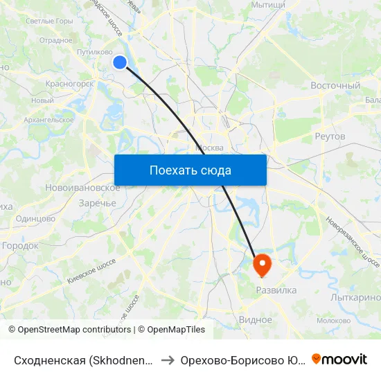 Сходненская (Skhodnenskaya) to Орехово-Борисово Южное map