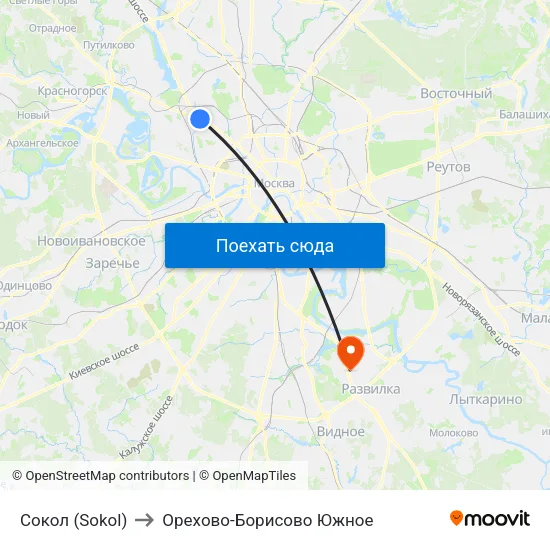 Сокол (Sokol) to Орехово-Борисово Южное map