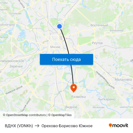 ВДНХ (VDNKh) to Орехово-Борисово Южное map