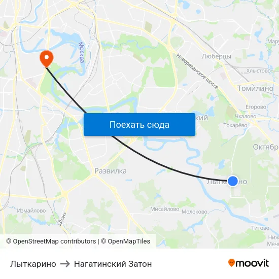 Лыткарино to Нагатинский Затон map
