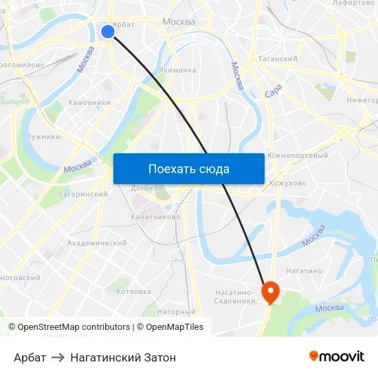Арбат to Нагатинский Затон map