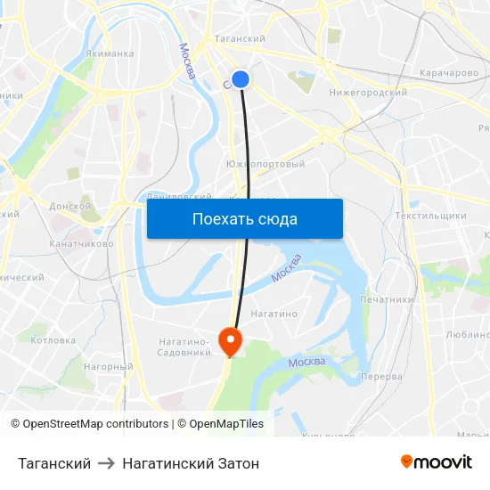Таганский to Нагатинский Затон map