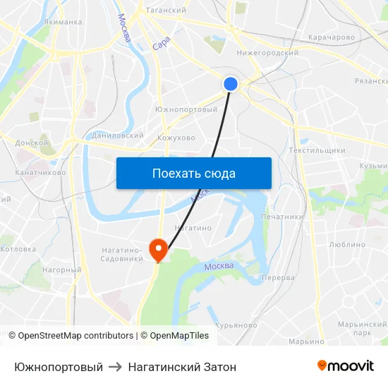 Южнопортовый to Нагатинский Затон map
