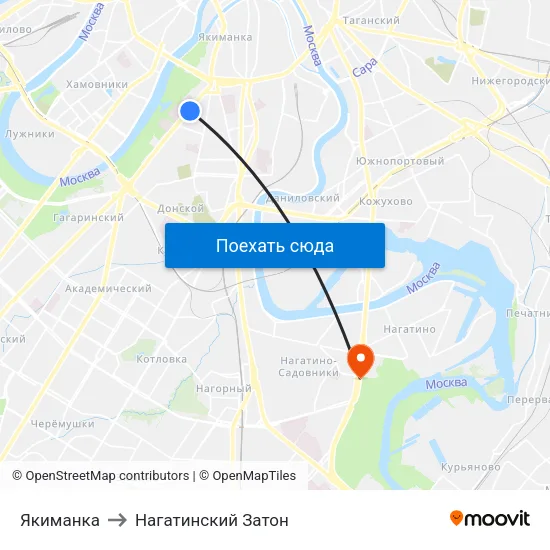 Якиманка to Нагатинский Затон map