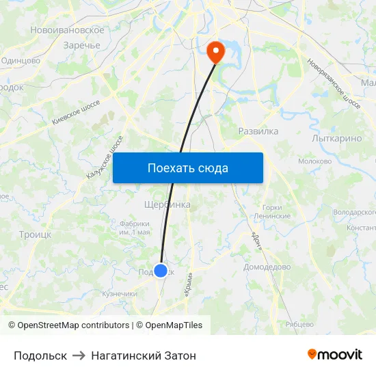 Подольск to Нагатинский Затон map