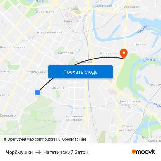 Черёмушки to Нагатинский Затон map