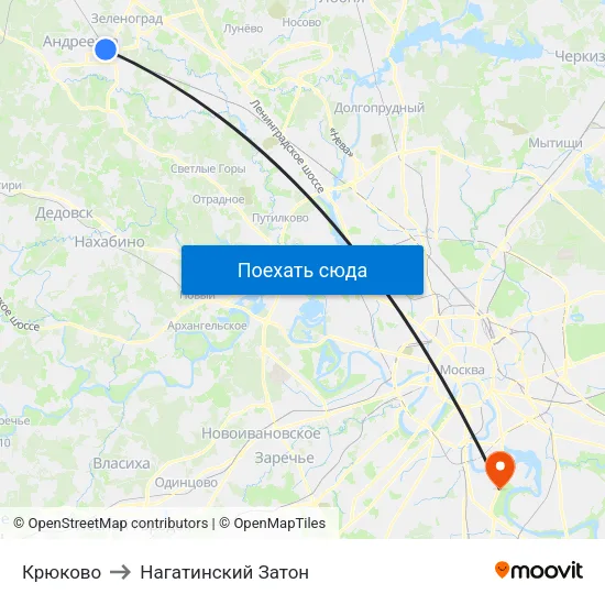 Крюково to Нагатинский Затон map
