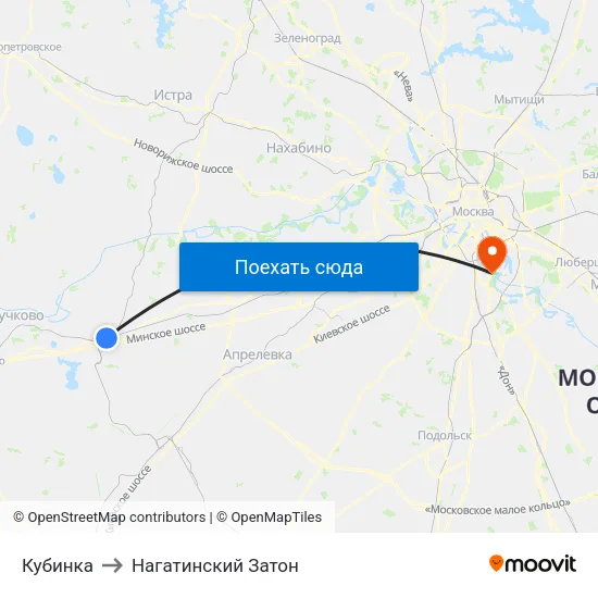 Кубинка to Нагатинский Затон map