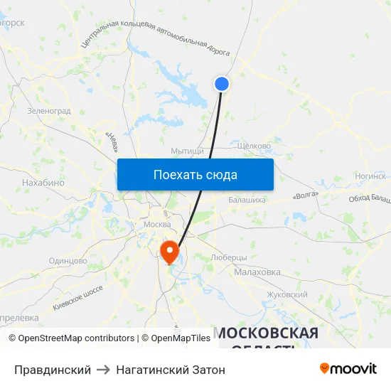 Правдинский to Нагатинский Затон map