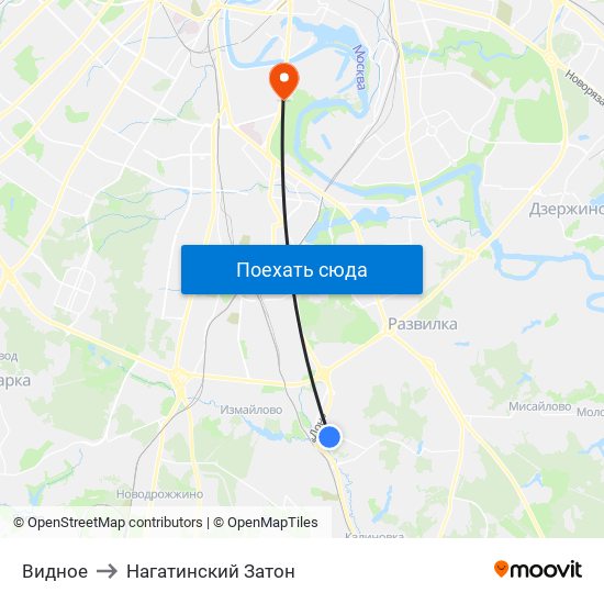 Видное to Нагатинский Затон map