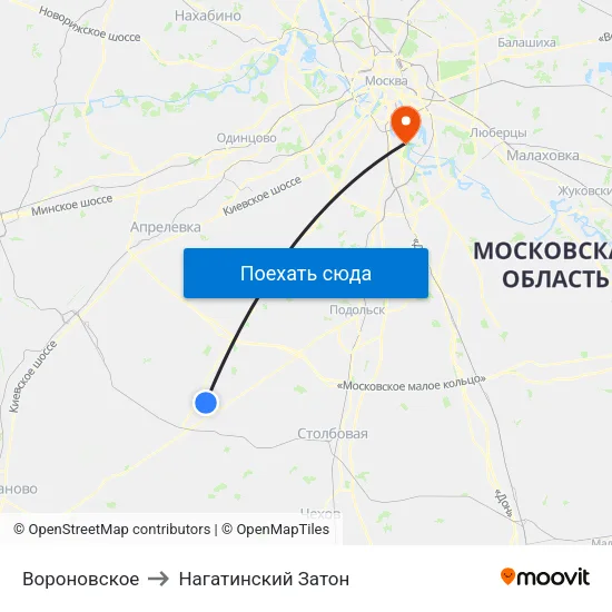 Вороновское to Нагатинский Затон map