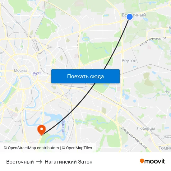 Восточный to Нагатинский Затон map