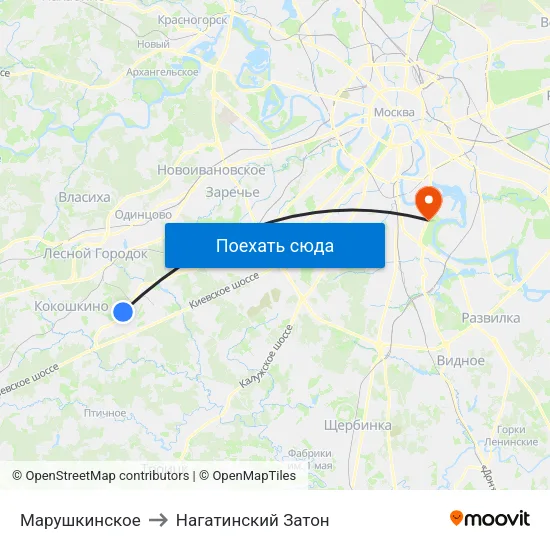 Марушкинское to Нагатинский Затон map