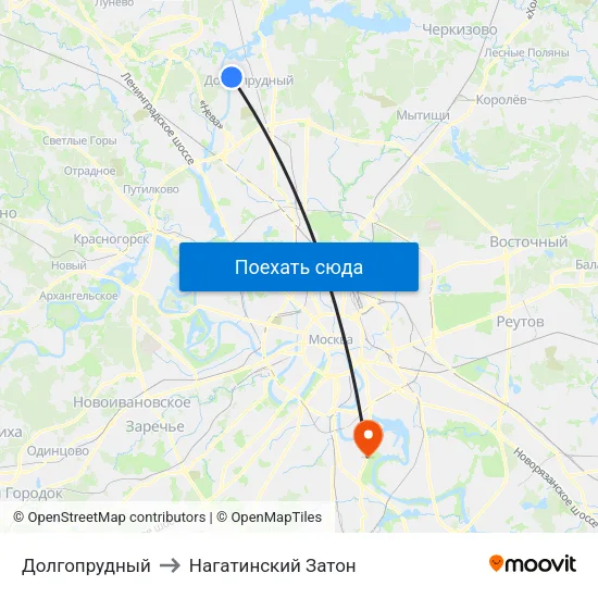 Долгопрудный to Нагатинский Затон map