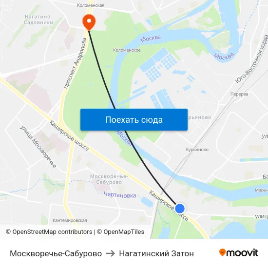 Москворечье-Сабурово to Нагатинский Затон map