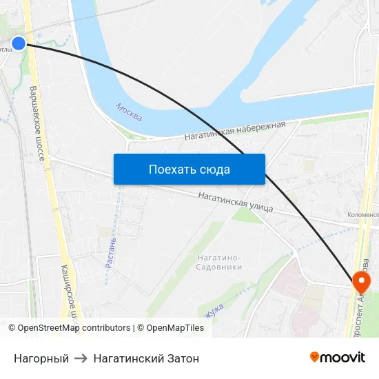 Нагорный to Нагатинский Затон map