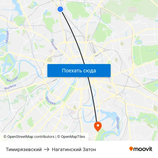 Тимирязевский to Нагатинский Затон map