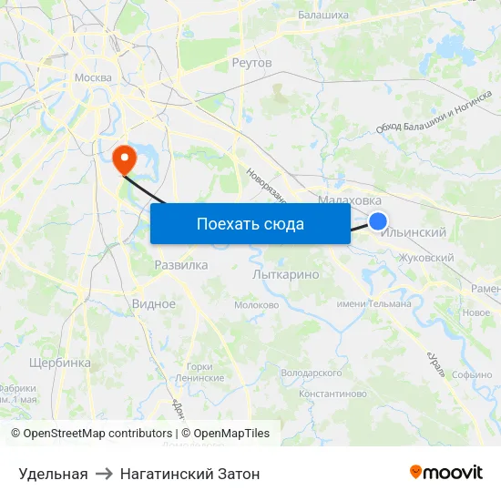 Удельная to Нагатинский Затон map