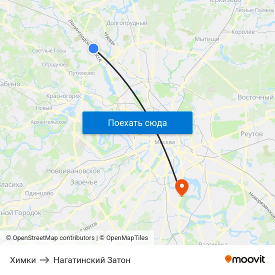 Химки to Нагатинский Затон map