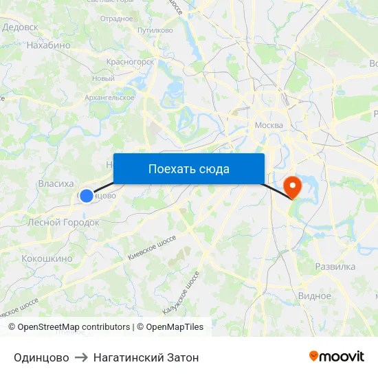 Одинцово to Нагатинский Затон map