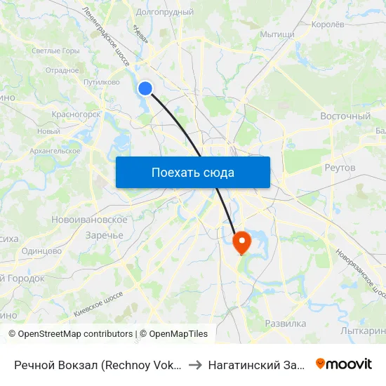 Речной Вокзал (Rechnoy Vokzal) to Нагатинский Затон map