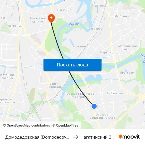 Домодедовская (Domodedovskaya) to Нагатинский Затон map