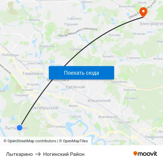 Лыткарино to Ногинский Район map
