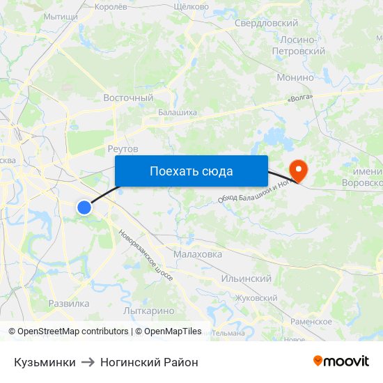 Кузьминки to Ногинский Район map