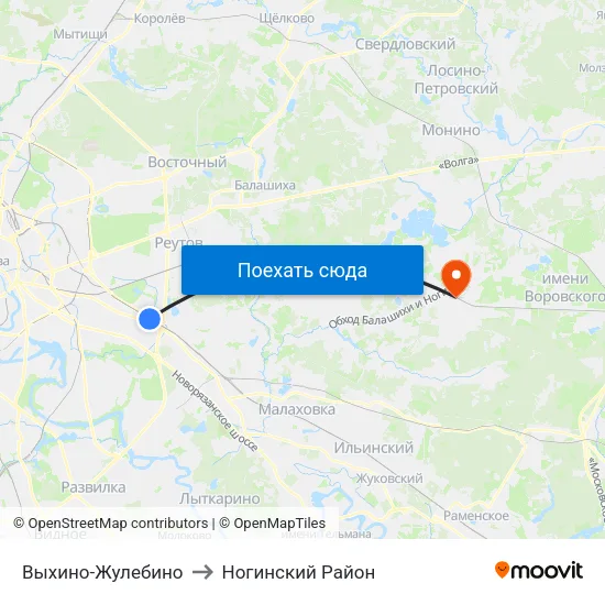 Выхино-Жулебино to Ногинский Район map
