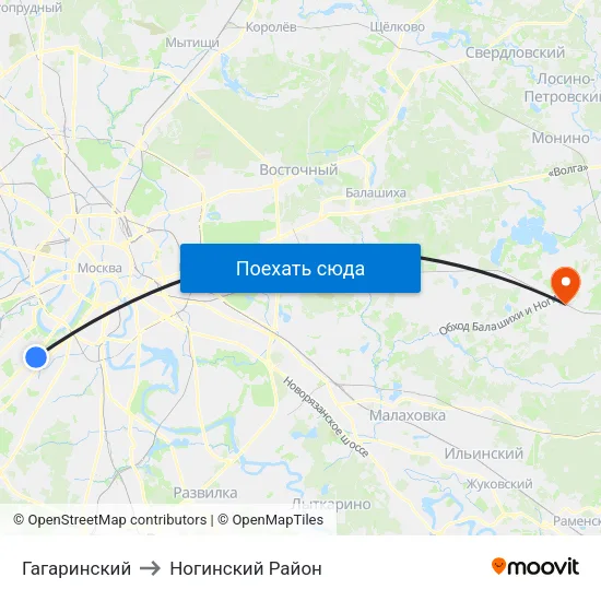 Гагаринский to Ногинский Район map