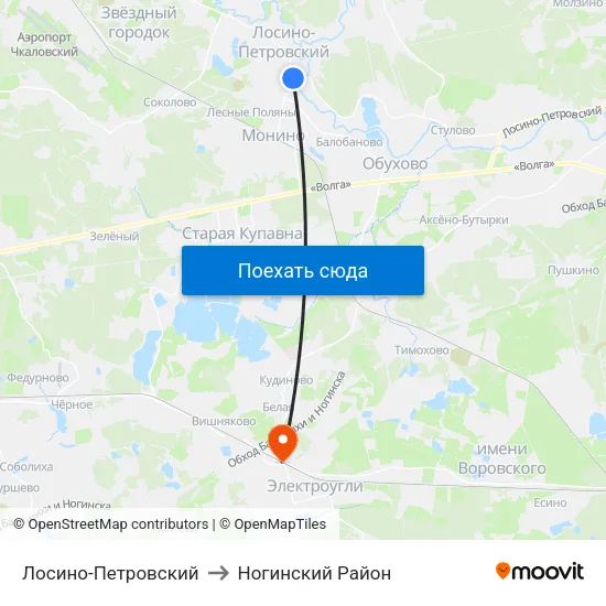 Лосино-Петровский to Ногинский Район map
