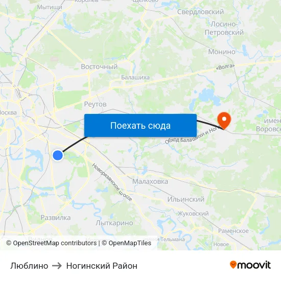 Люблино to Ногинский Район map