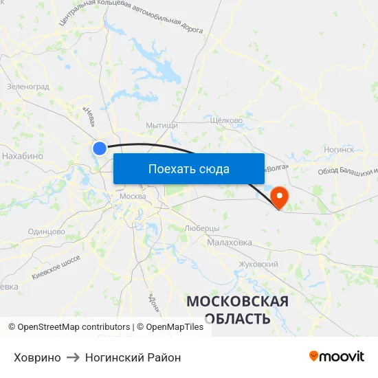 Ховрино to Ногинский Район map