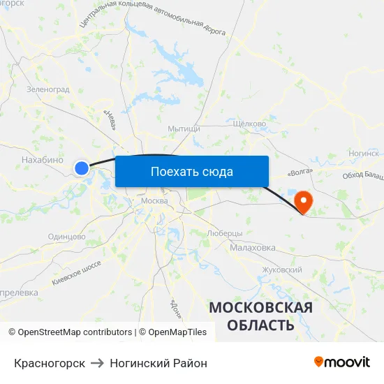 Красногорск to Ногинский Район map