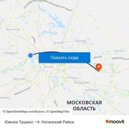Южное Тушино to Ногинский Район map