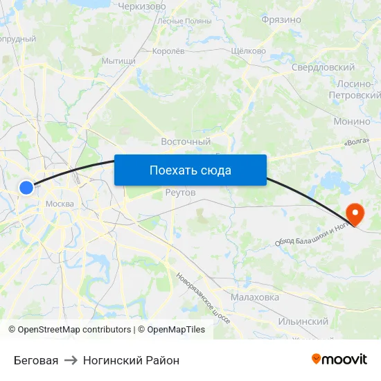 Беговая to Ногинский Район map