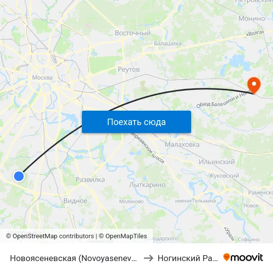 Новоясеневская (Novoyasenevskaya) to Ногинский Район map
