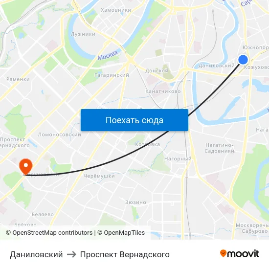 Даниловский to Проспект Вернадского map
