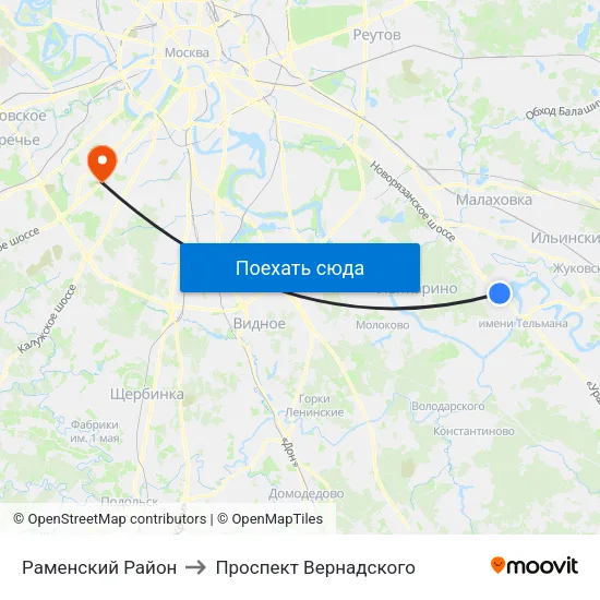 Раменский Район to Проспект Вернадского map