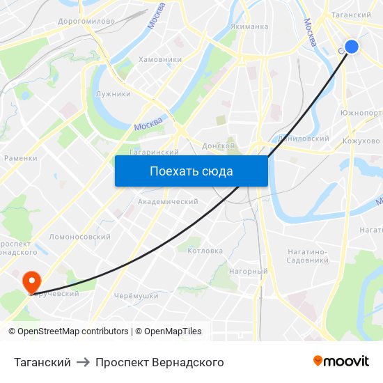 Таганский to Проспект Вернадского map