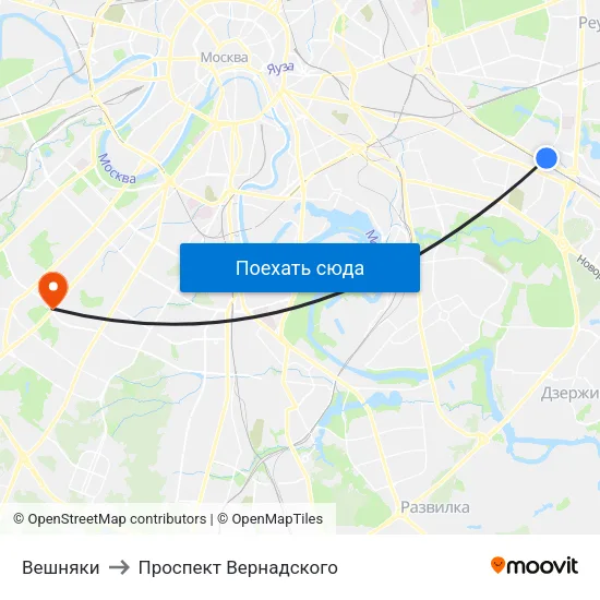 Вешняки to Проспект Вернадского map