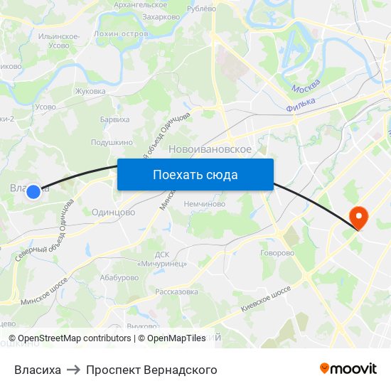 Власиха to Проспект Вернадского map