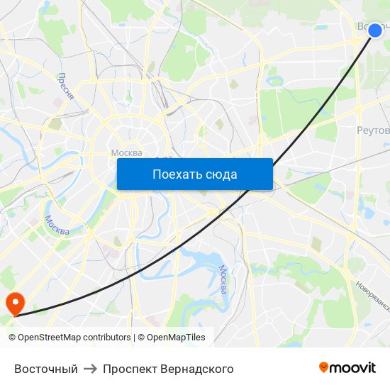 Восточный to Проспект Вернадского map