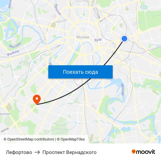 Лефортово to Проспект Вернадского map