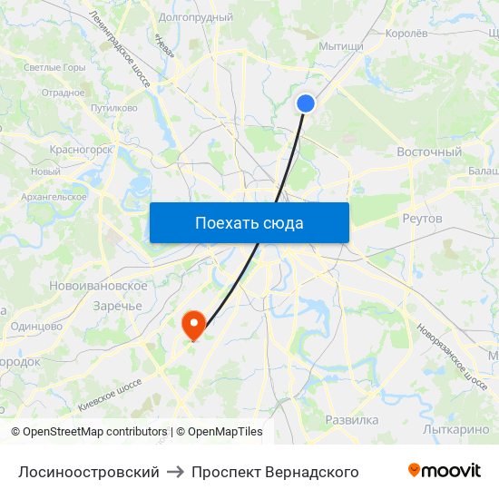 Лосиноостровский to Проспект Вернадского map