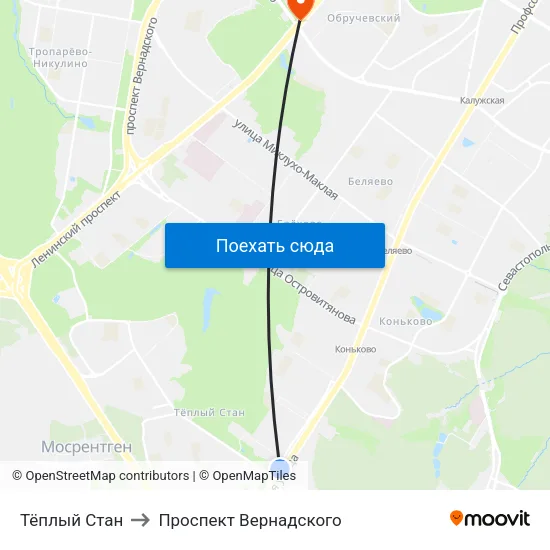 Тёплый Стан to Проспект Вернадского map