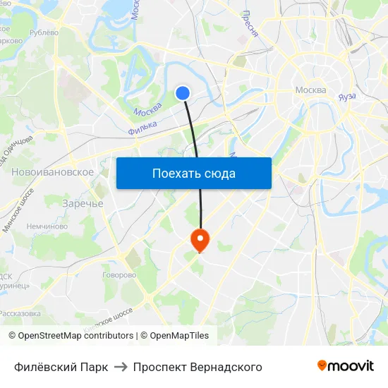 Филёвский Парк to Проспект Вернадского map